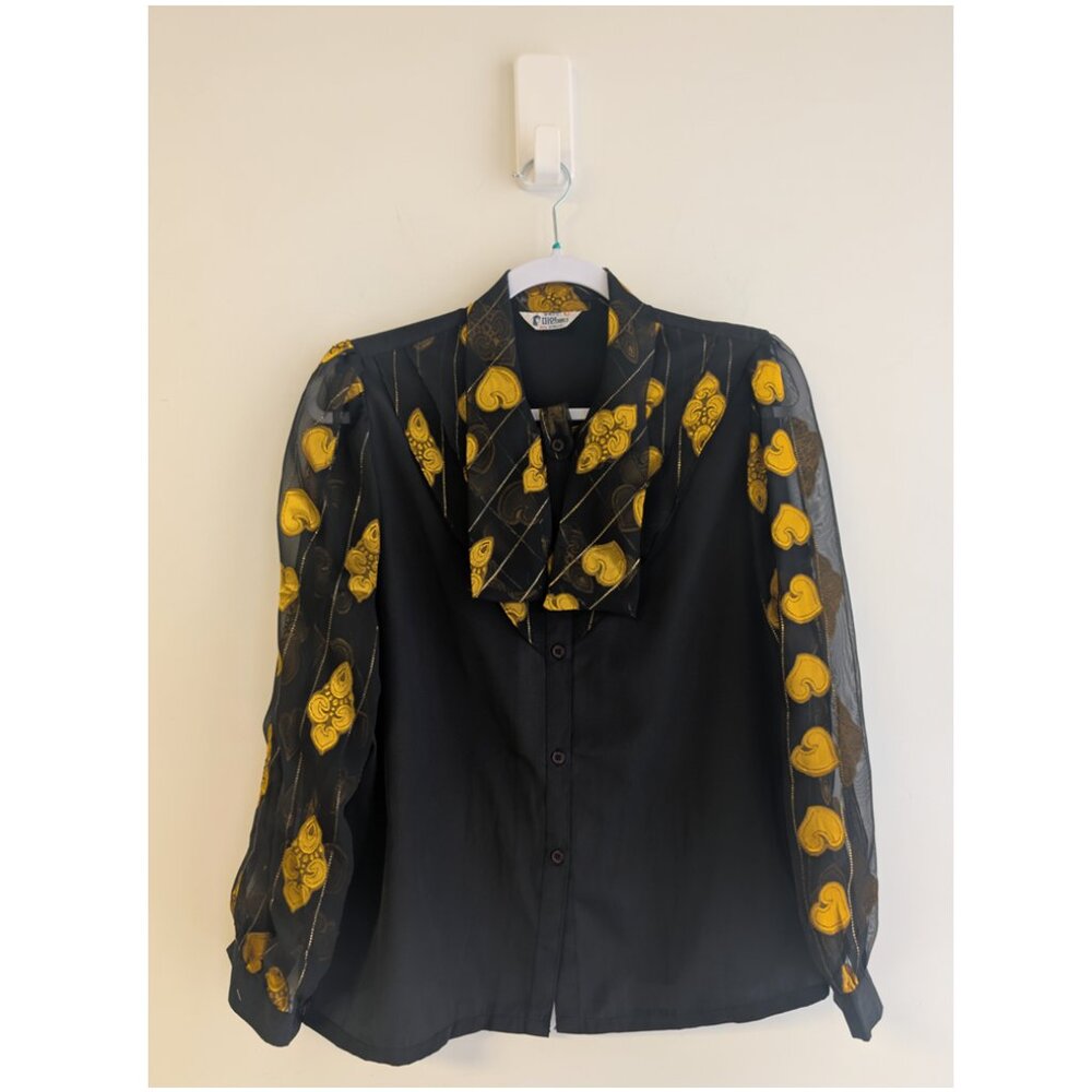 Vintage Korean Button up Blouse with sheer sleeves